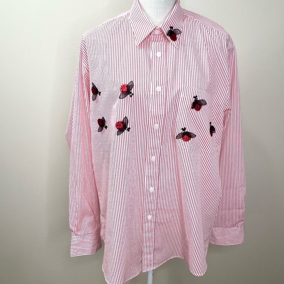 Mili Designs Striped Button Up Lady Bug Shirt Large - Picture 1 of 11